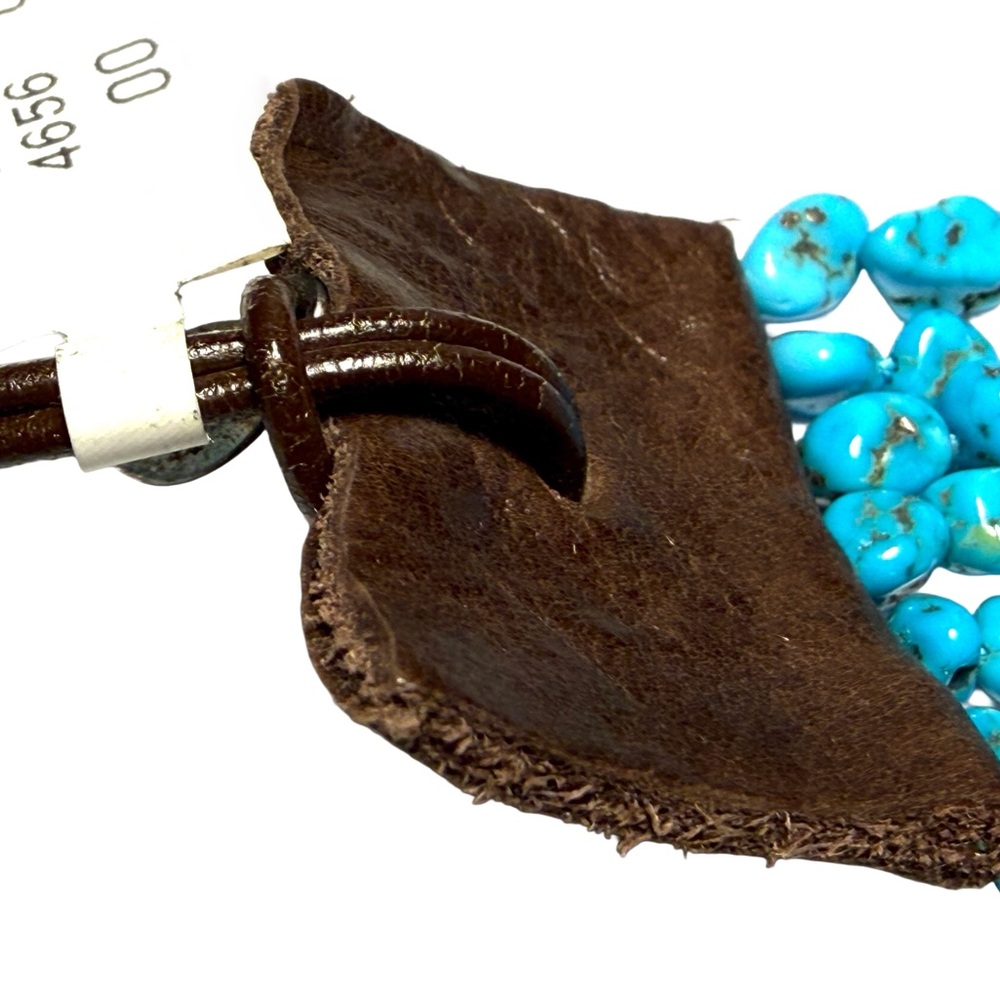Neiman Marcus Bright Turquoise Leather Strap Nugget Bead Bracelet - Picture 7 of 8
